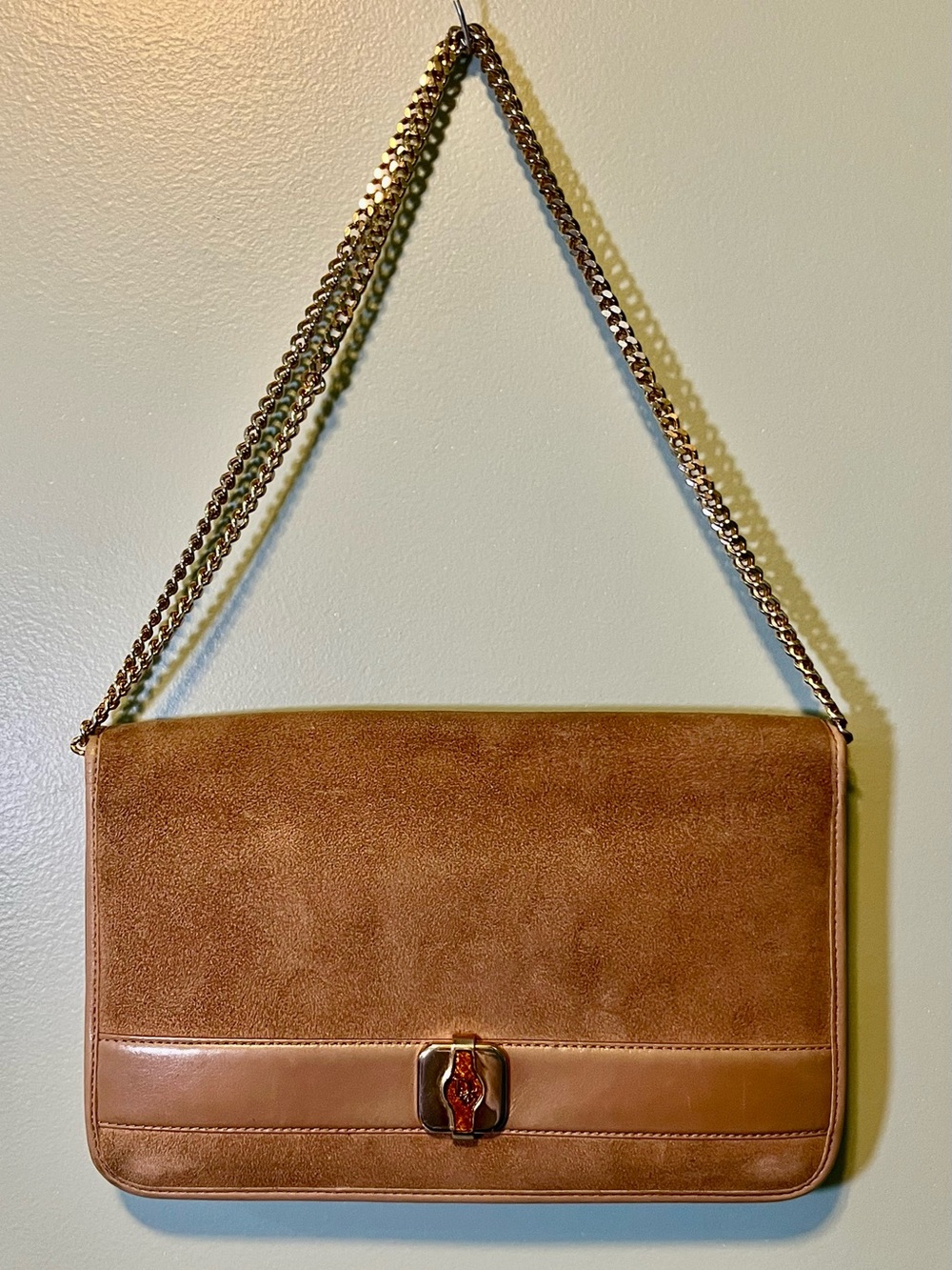 Dior Brown Suede and Leather Shoulder Bag with Gold Chain Strap